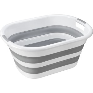 Grauer, faltbarer Wäschekorb mit 40 l Fassungsvermögen für platzsparende Aufbewahrung.