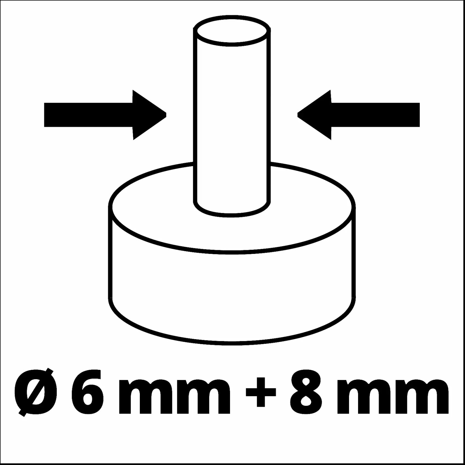 Symbol für Spannzangen der Einhell Oberfräse: 6 mm und 8 mm Durchmesser.