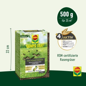 Compo Saat Rasen-Nachsaat 500g: Packung Rasensamen zur Reparatur von Rasenflächen.