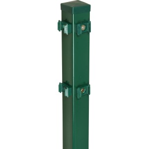Grüner Eckpfosten (200 cm) für Doppelstabmattenzaun mit Befestigungsmaterial.