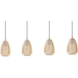 Eglo Hängeleuchte Alobrase Messing, 4-flammige Pendelleuchte mit amberfarbenen Glasschirmen.