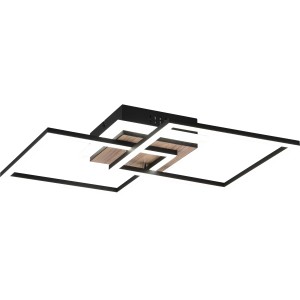Moderne LED Deckenleuchte Giro in Holznachbildung und Schwarz, dimmbar und mit Fernbedienung.