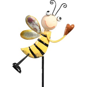Gartenstecker Biene mit Herz, 95 cm, gelb-schwarz, aus Metall für die Gartendekoration.