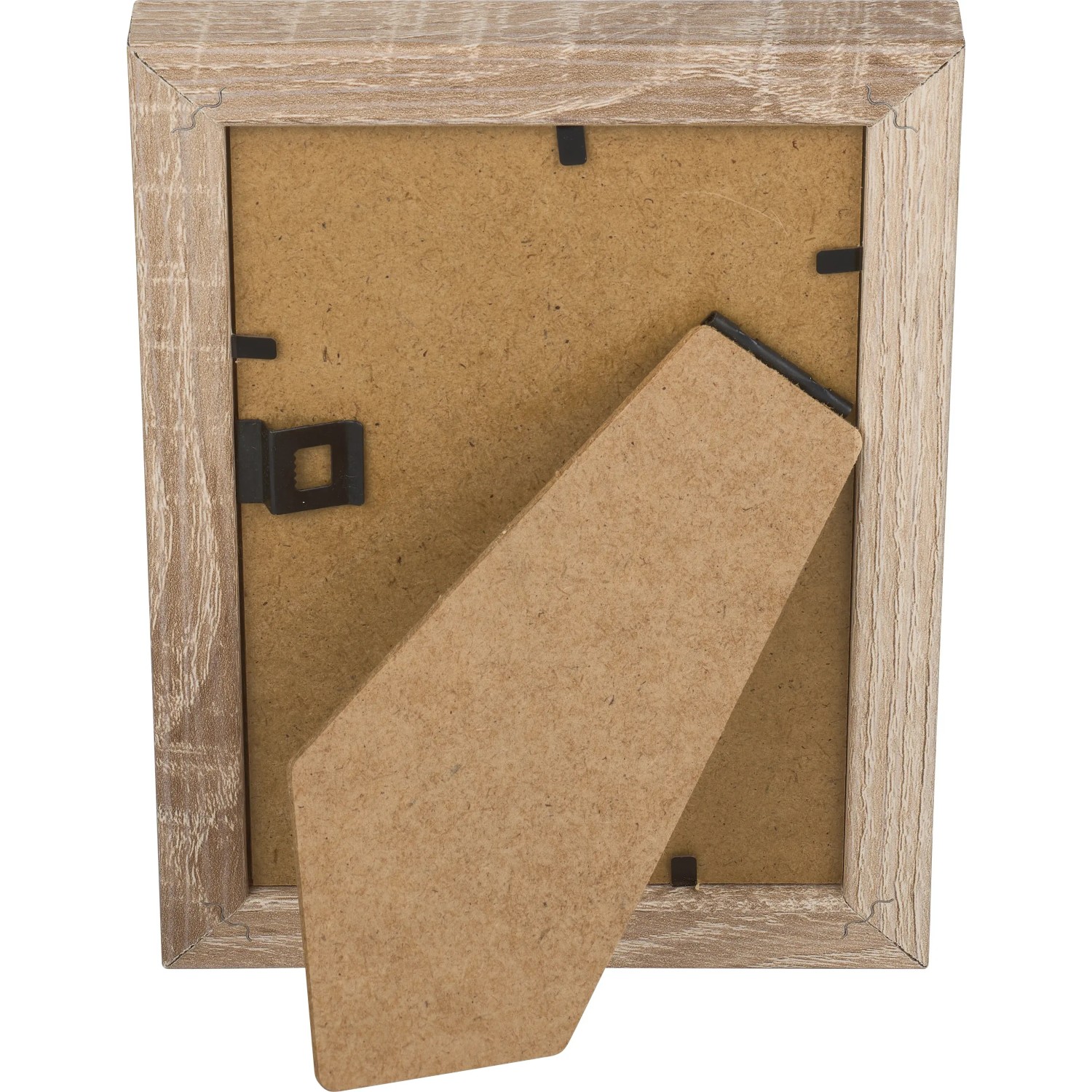 Rückansicht: MDF-Bilderrahmen in Eiche gekälkt, 10x15 cm, mit Aufsteller.