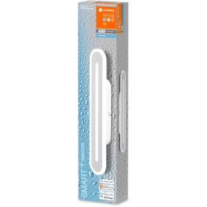 Verpackung der Ledvance Smart+ WiFi Wandleuchte Orbis Bath Wall 40 cm, Bad-Wandleuchte mit anpassbarem Weißton.