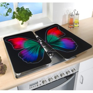 Wenko Herdabdeckplatten Butterfly by Night, 2er Set mit farbigem Schmetterlingsmotiv.