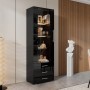okwish Vitrine mit LED Beleuchtung Schubladen Glasvitrine Wohnzimmer 60x35x180cm Schwarz_4
