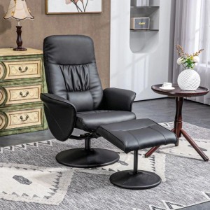 HOMCOM Relaxsessel mit Hocker Liegefunktion Drehbar Kunstleder Schwarz