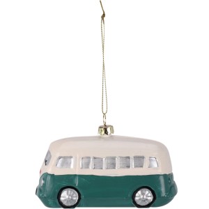Hängedeko: Dekorativer Baumbehang, VW Bus, grün-beige, ca. 11cm groß.