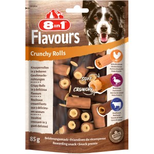8in1 Crunchy Rolls Flavours, Hunde-Snack mit Huhn, Ente & Rind, 85g.