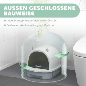 PawHut Katzenklo aus Kunststoff, geschlossen, grau-weiß, für Privatsphäre & Geruchskontrolle im Bad.