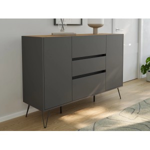 Posseik Sideboard Industrial N, 140 cm, Grafit/Eiche, mit 3 Schubladen und 2 Türen.