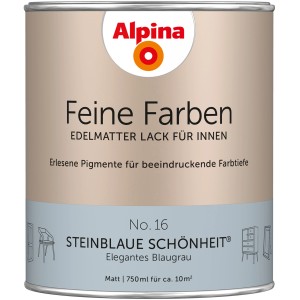 Dose Alpina Feine Farben Lack No. 16 Steinblaue Schönheit, edelmatt, blau-grau.