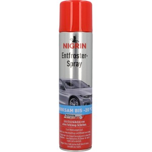 Nigrin Entfroster Spray, zur schnellen Enteisung von Autoscheiben bis -20°C.