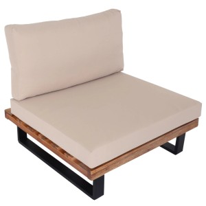 MCW Lounge-Sessel H54, hellbraunes Akazienholz, beige Polster, Gartensessel
