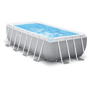 Rechteckiger Intex Frame Pool Prism Quadra, 400x200x122 cm, mit Stahlrahmen und blauem Wasser.