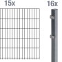 Metallzaun Grund-Set, Doppelstabmatte, verzinkt, anthrazit, 15 Matten, 16 Pfosten, 1 Schlüssel.