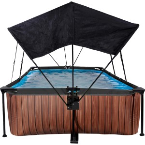 EXIT Wood Pool, brauner Stahlrahmenpool 220x150 mit Sonnensegel und Filterpumpe.