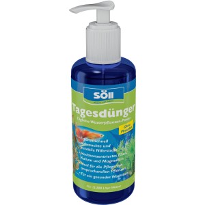 Söll Tagesdünger 250ml für Wasserpflanzen im blauen Spender. Ideal für gesundes Wachstum im Aquarium.