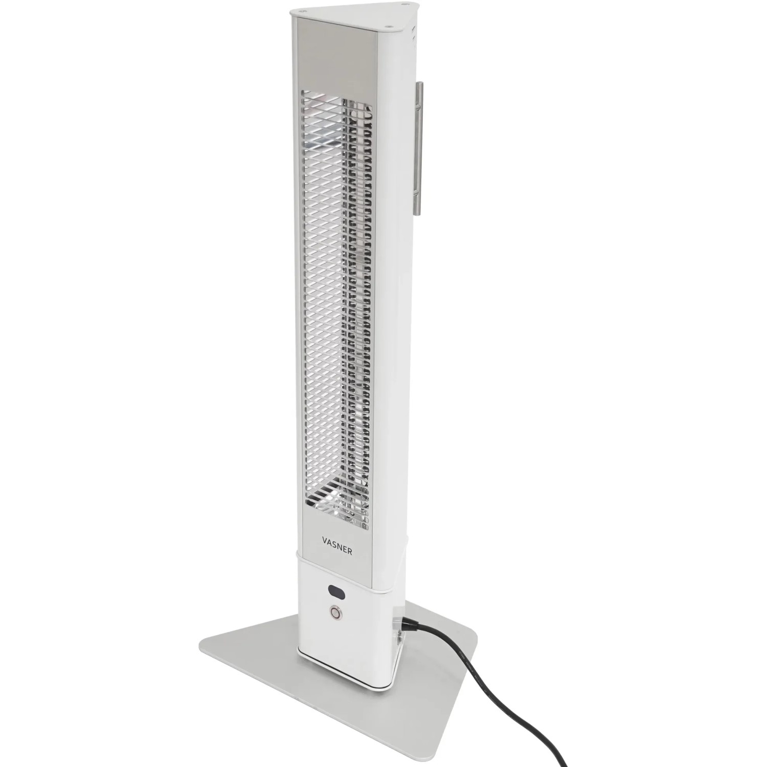 Weißer Vasner Infrarot-Standheizstrahler HeatTower 2500W für Terrasse & Garten.