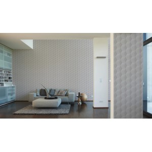 Wohnraum mit A.S. Creation Vliestapete Life 3 Grafik Beige FSC® an der Wand.