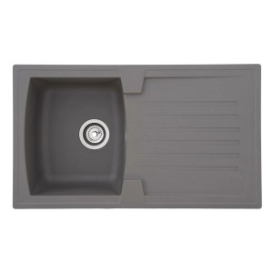 Respekta Einbauspüle Mineralite Boston, 86x50 cm, Betongrau, mit Abtropffläche.