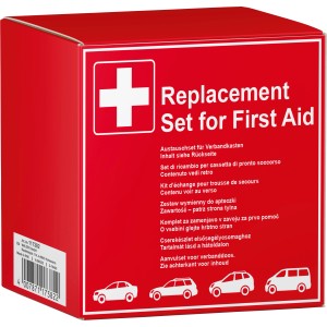 Walser Austauschset für Kfz-Verbandkasten, roter Karton mit weißem Kreuz und Text.