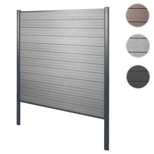 Grauer WPC-Sichtschutz Savoie mit Alu-Pfosten zum Einbetonieren, Basiselement 190 cm.