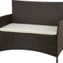 Braunes 2-Sitzer Gartenmöbel-Sofa Canera aus Polyrattan mit beigem Sitzkissen.