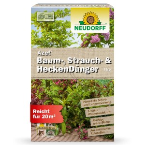 Neudorff Azet Baum-, Strauch- & Heckendünger 1 kg Packung. Fördert grüne Blätter, Widerstandskraft mit Sofort- & Langzeitwirkung.