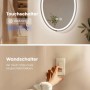 Emke LED Badspiegel: Ovale Form, Touch-Steuerung am Spiegel und Bedienung per Wandschalter für flexibles Licht.