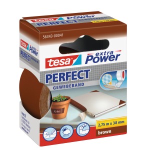 Tesa Extra Power Perfect Gewebeband, braun, 2,75 m x 38 mm. Vielseitiges Klebeband für Reparaturen und Bastelarbeiten.