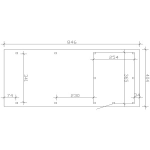 Skizze des Skan Holz Einzelcarports, Leimholz Eiche hell, mit Maßangaben. Ideal für die Planung Ihres Carports.