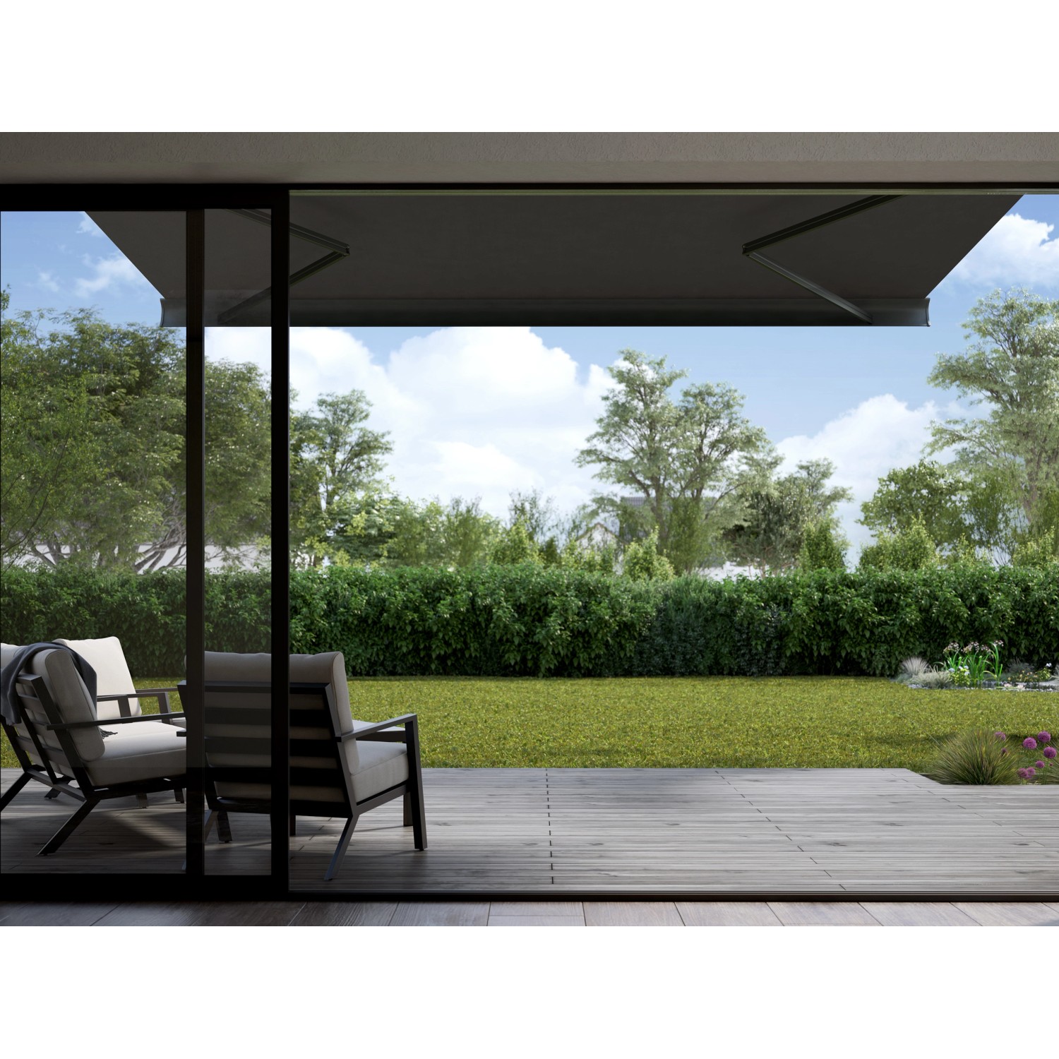 Anthrazit Halbkassettenmarkise Maraca 4x2,5m mit Solarbetrieb für Terrasse und Balkon.