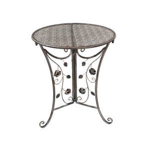 Runder, bronzefarbener Gartentisch 'Pinatubo' von Garden Pleasure, 60x60 cm, mit floralem Design.