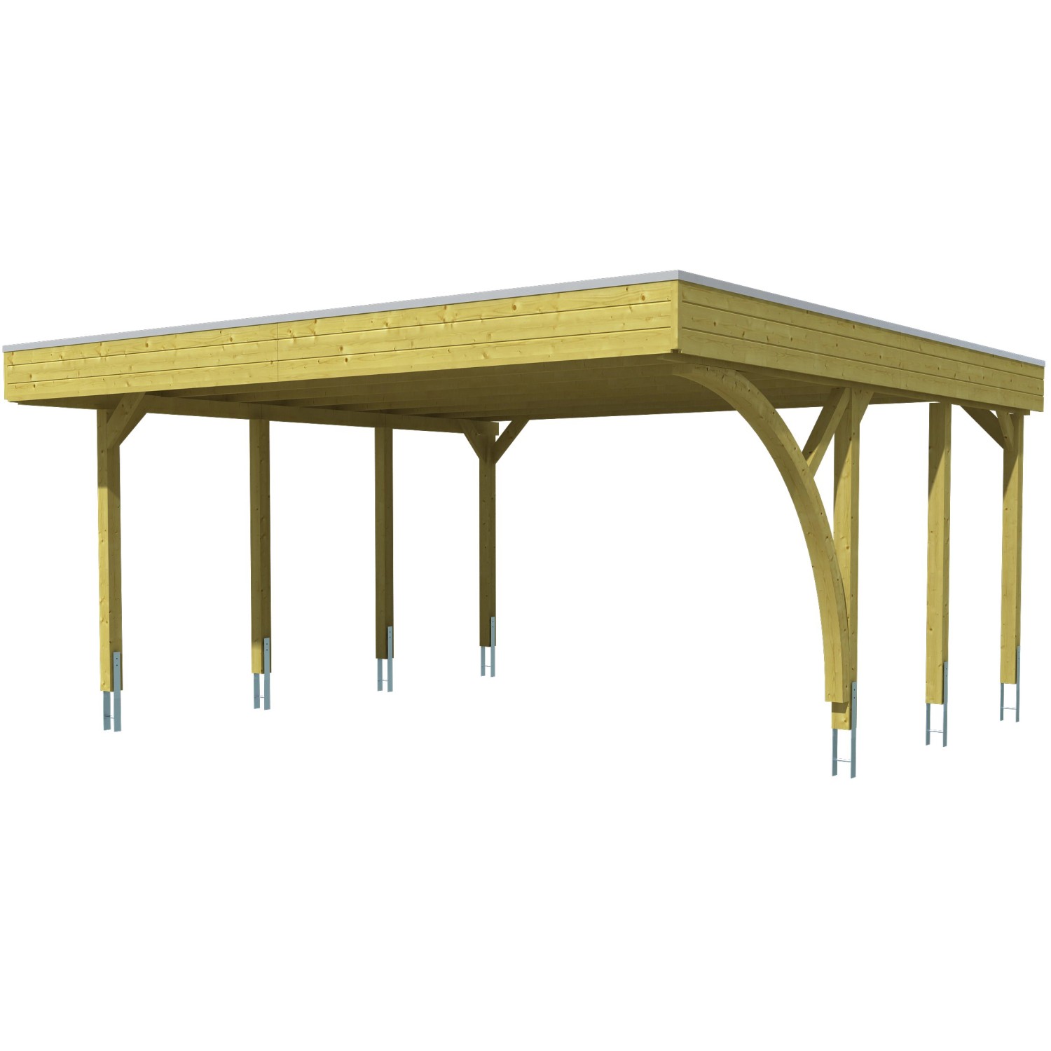 Skan Holz Doppelcarport Friesland Set 7, Flachdach, Holzkonstruktion mit Aluminiumplatten, 557x555 cm.
