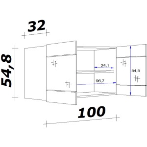 Skizze: Flex-Well Classic Hängeschrank Florida, 100x55 cm, Sonoma Eiche, mit Maßen.