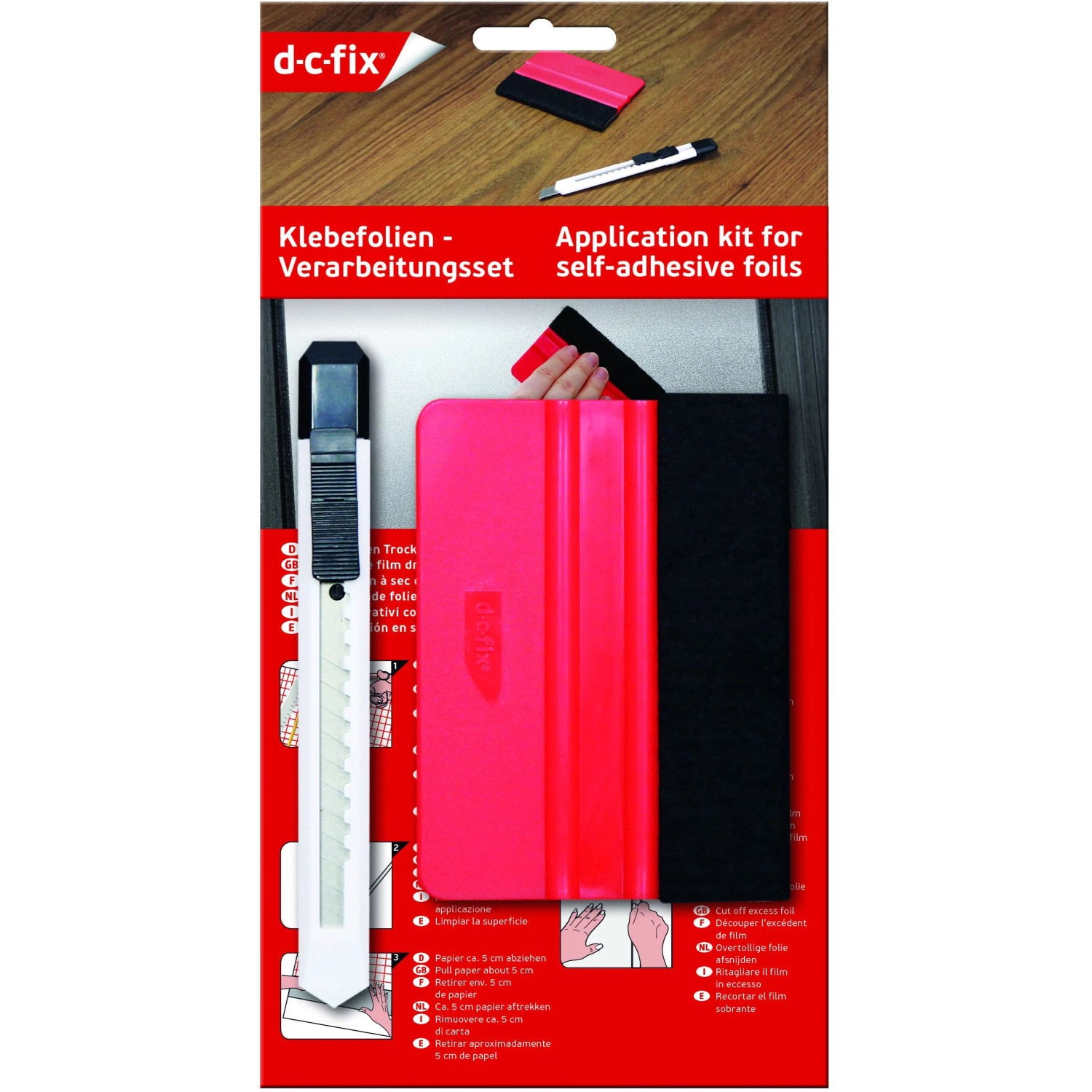 d-c-fix Klebefolien-Set mit Cutter und Rakel zum Glattstreichen und Zuschneiden von Folien.