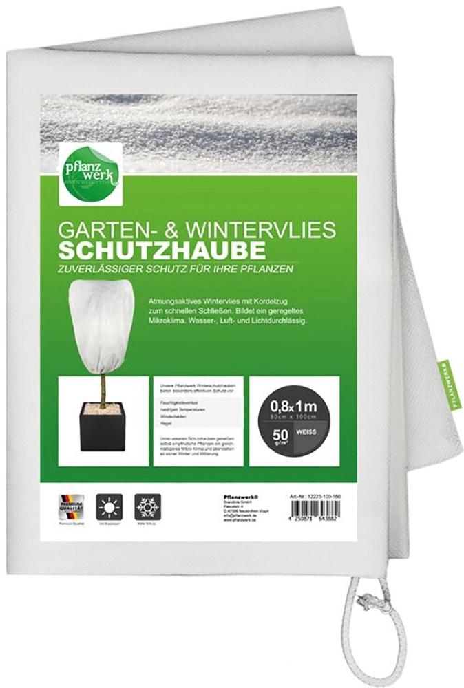Pflanzwerk® Wintervlies Schutzhaube 2er Set mit Kordelzug 50 g/m² 80