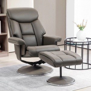 HOMCOM Relaxsessel mit Hocker Liegefunktion Wippfunktion Kunstleder Grau