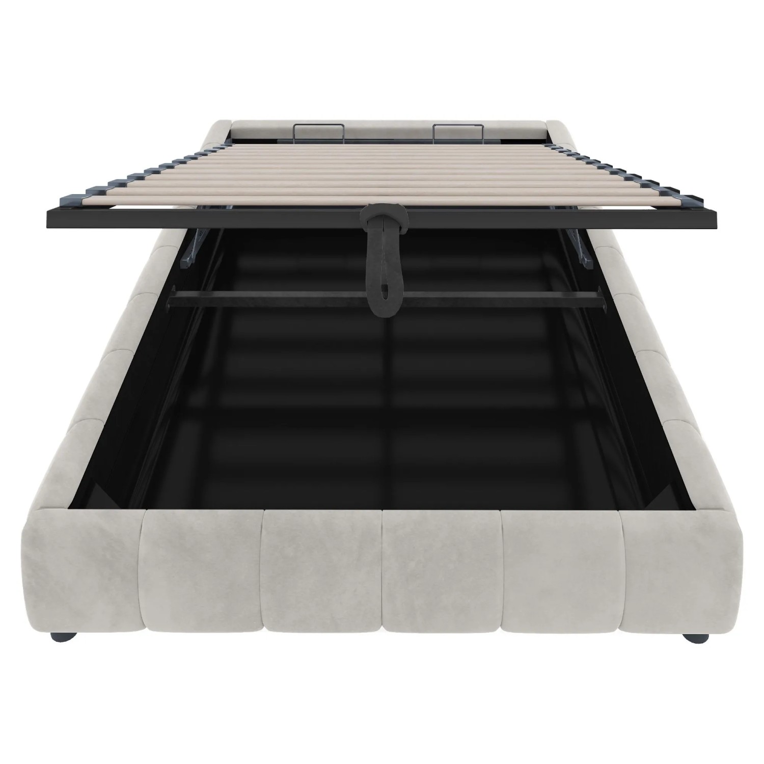 okwish Polsterbett 140x200cm mit LED Beleuchtung und Stauraum Beige ohne Matratze_9