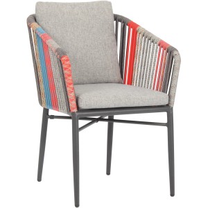 Acamp Manhattan Sessel, anthrazit mit bunten Schnüren, inkl. Kissen. Gartenstuhl für Terrasse und Balkon.