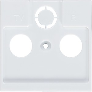 Weiße SAT-Abdeckung Leonie mit Aussparungen für TV und Radio, geeignet für Unterputz-Montage.