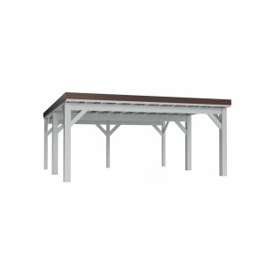 Holzbrüder Carport Ralf 36, reinweißes Holz, dunkelbraunes Dach, 250 kg/m² Schneelast.