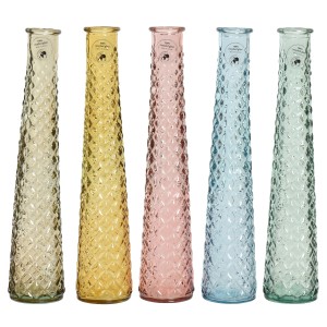 5 Glasvasen in verschiedenen Farben, Ø 7 cm, 32 cm hoch. Dekorative Vasen für Blumen.