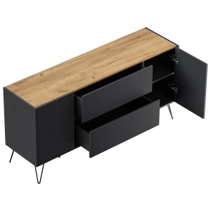 Posseik Sideboard Industrial G, 155 cm, Grafit/Eiche, mit 2 Schubladen und 2 Türen.