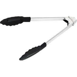 Fackelmann Mehrzweckzange, 18 cm, silberfarben mit schwarzen Griffen, ein Küchenhelfer.