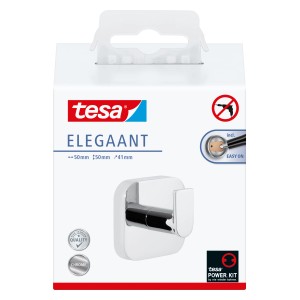 Tesa Elegaant Handtuchhaken Chrom, zur Wandmontage ohne Bohren.