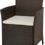 Brauner Polyrattan Sessel mit beigem Sitzkissen, Teil des Gartenmöbel-Sets Canera.