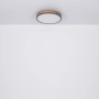 Runde LED-Deckenleuchte Doro in Graphit und Holzoptik, 450 mm Durchmesser.